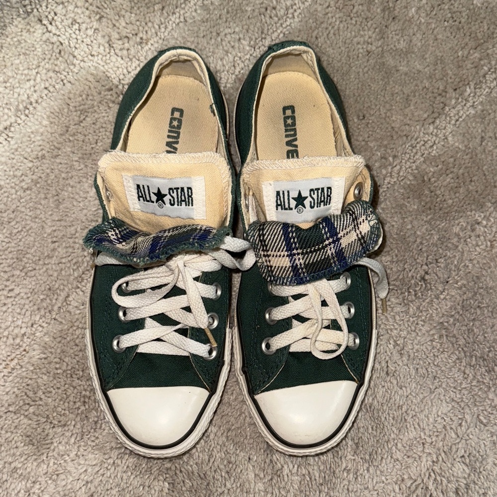 Converse Dark Green Plaid Sneakers